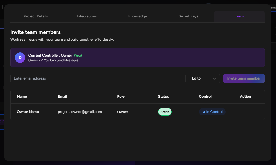 Invite team members in Greta
